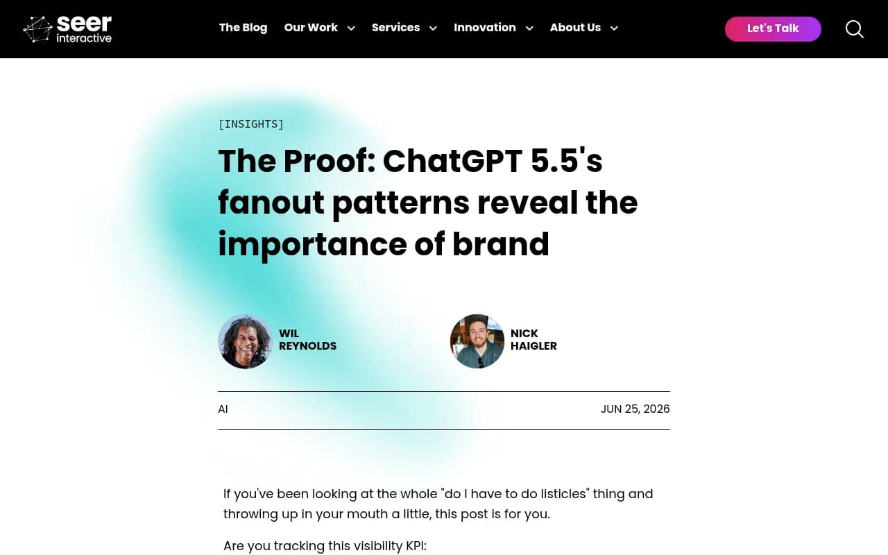 Seer Interactive's analysis of ChatGPT 5.5 fan-out patterns and brand visibility signals