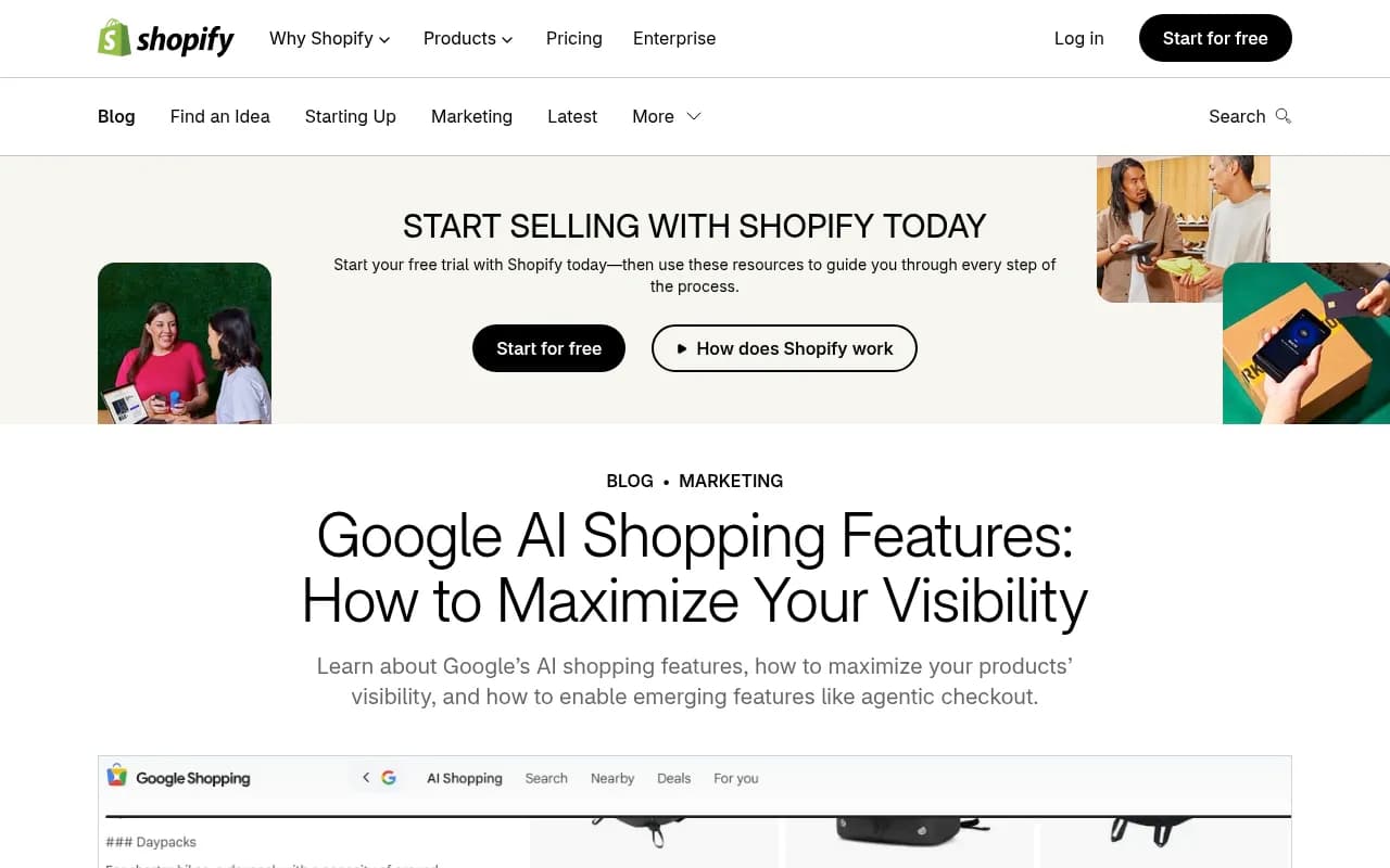 Google AI Mode shopping results showing product cards pulled from the Shopping Graph