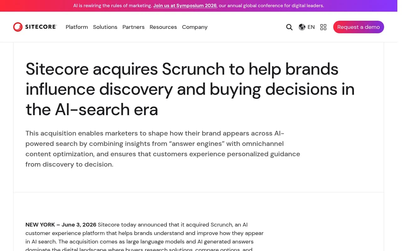 Sitecore's press release announcing the Scrunch acquisition