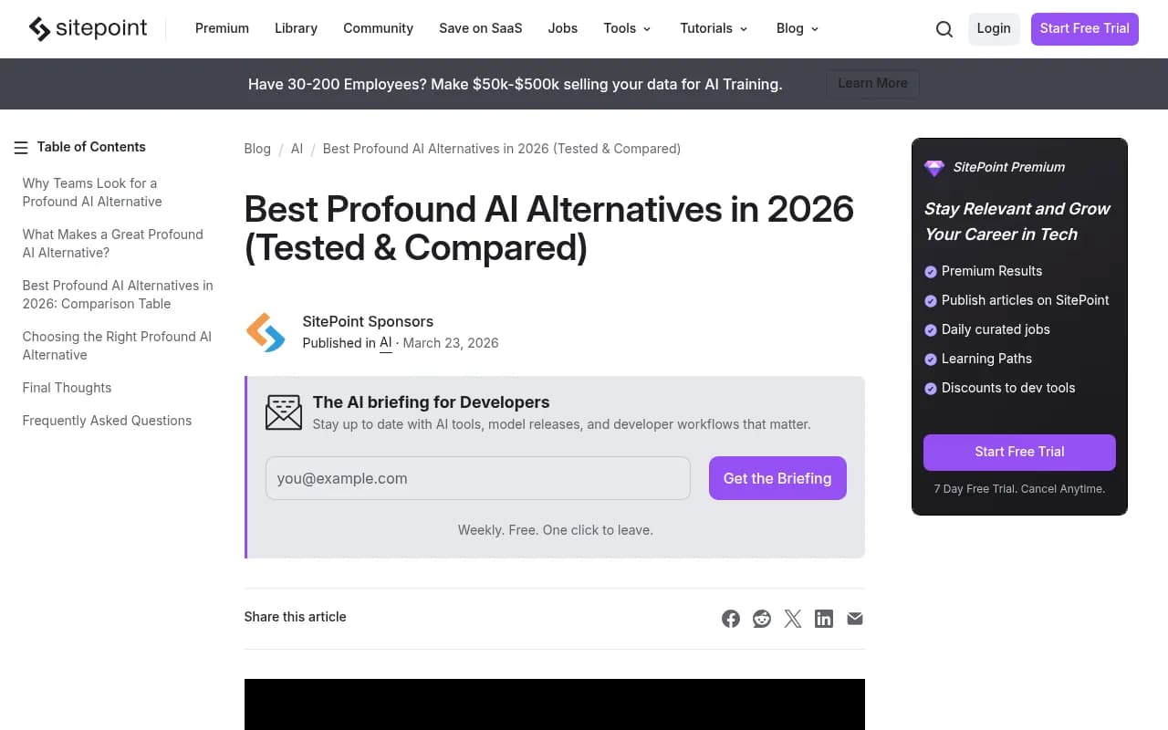 SitePoint's comparison of Profound alternatives