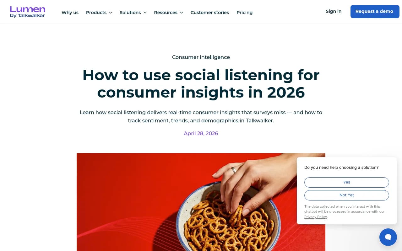 A Talkwalker blog screenshot showing the consumer insights tracking workflow, including the step for tracking AI's influence on a category