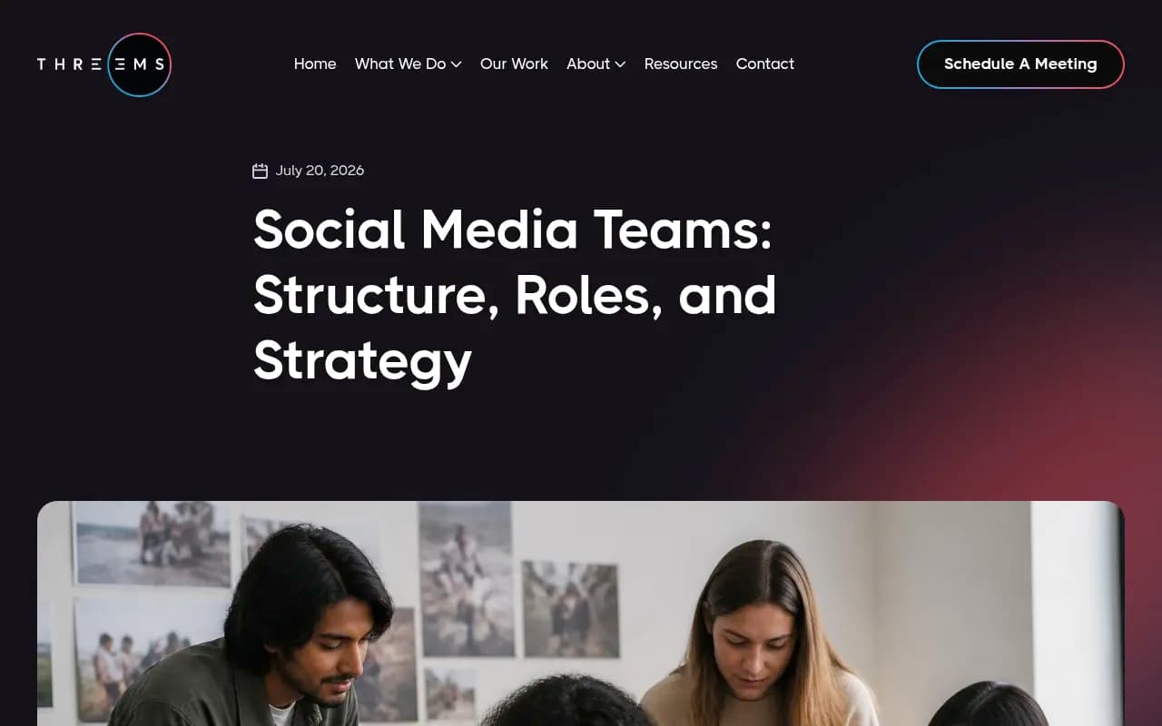 Social media team structure and roles breakdown showing how responsibilities split across a team