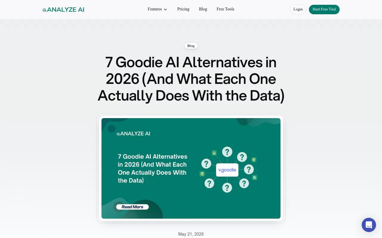 Goodie AI alternatives comparison overview from tryanalyze.ai, showing how different GEO platforms handle visibility data