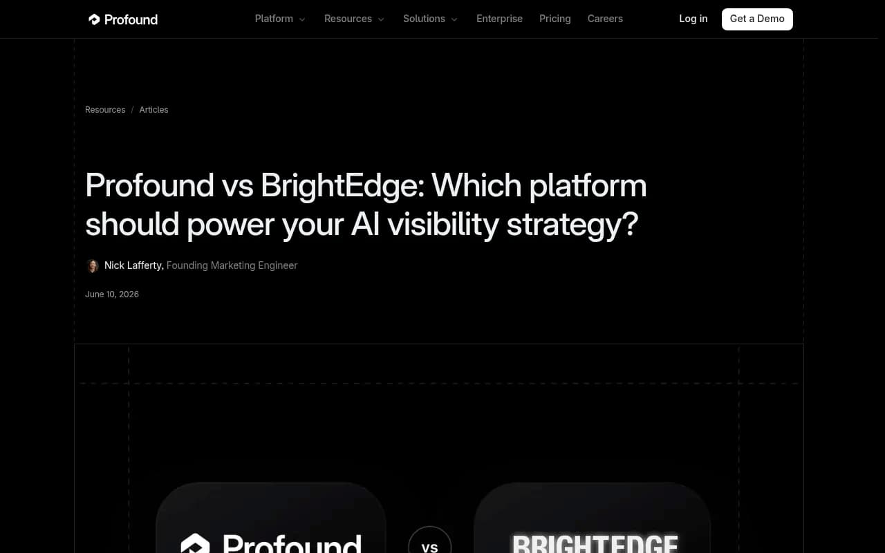 Profound vs BrightEdge comparison page showing the distinction between AI-native and legacy SEO platforms