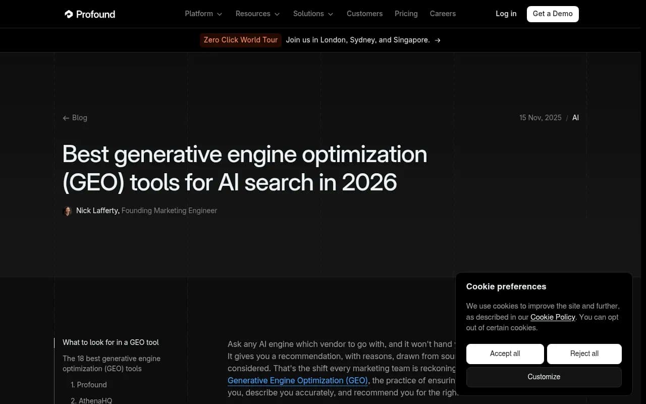 Profound's own comparison of GEO tools, including where each platform wins and falls short