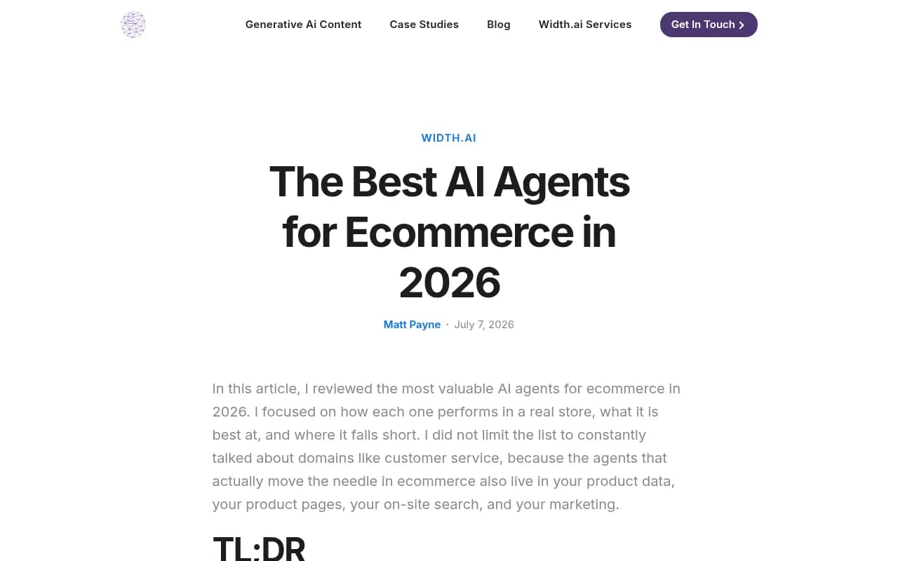 Width.ai's review of the best AI agents for ecommerce in 2026