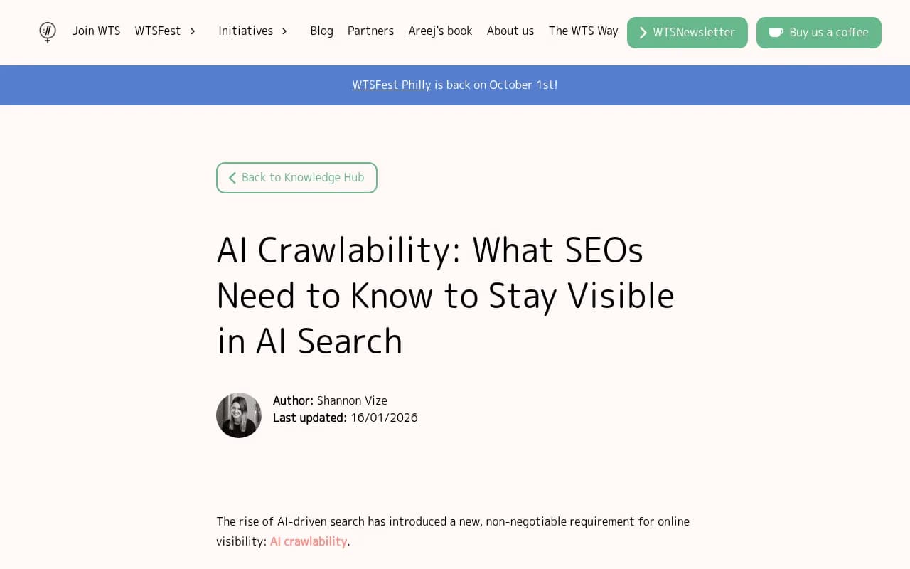 AI crawlability guide from Women in Tech SEO covering how AI crawlers handle JavaScript and crawl frequency differences