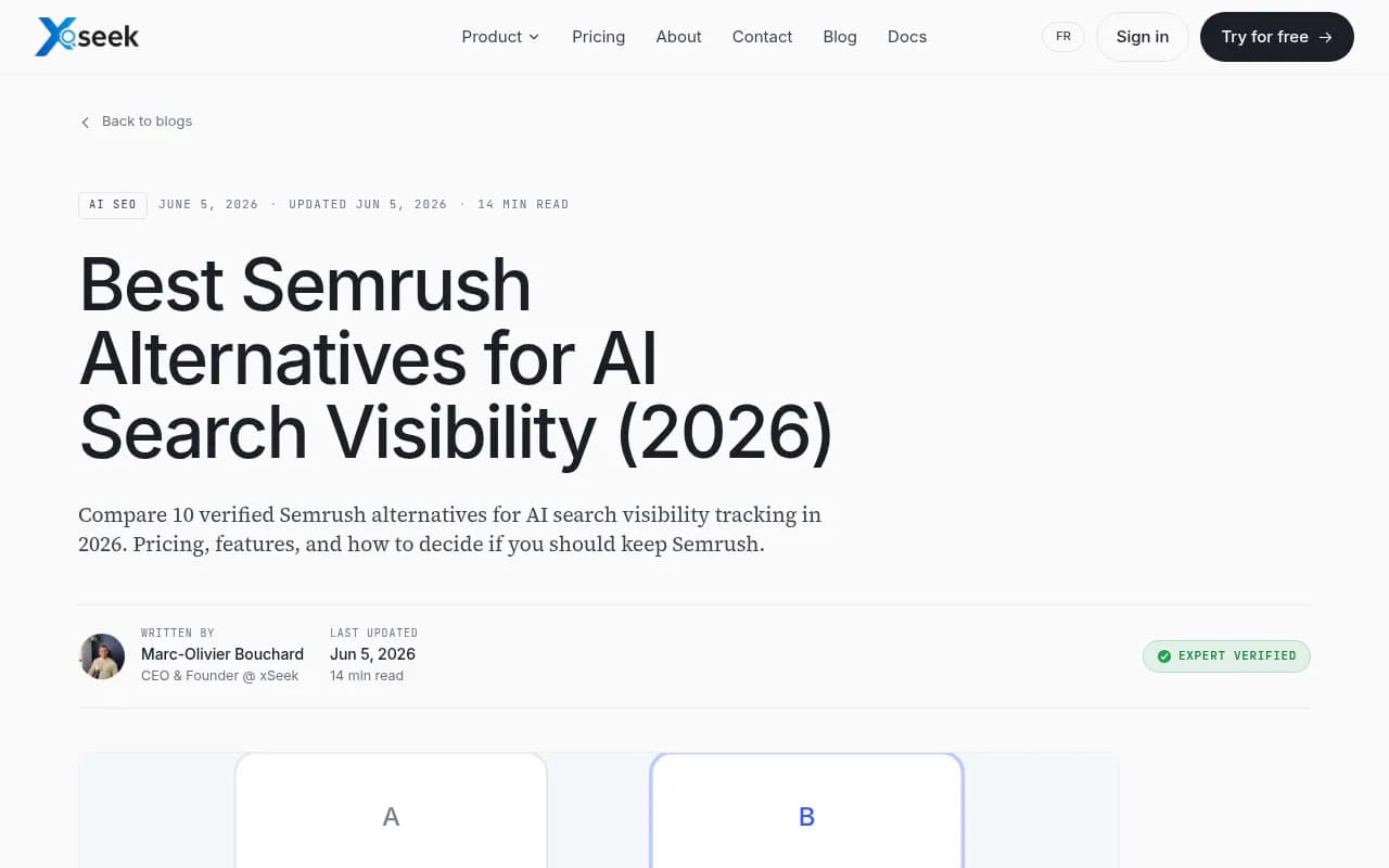 xSeek comparison of Semrush alternatives for AI search visibility