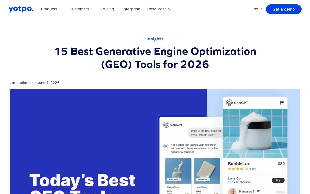 Yotpo's 2026 overview of GEO tools and the shift to entity authority and AI citation tracking