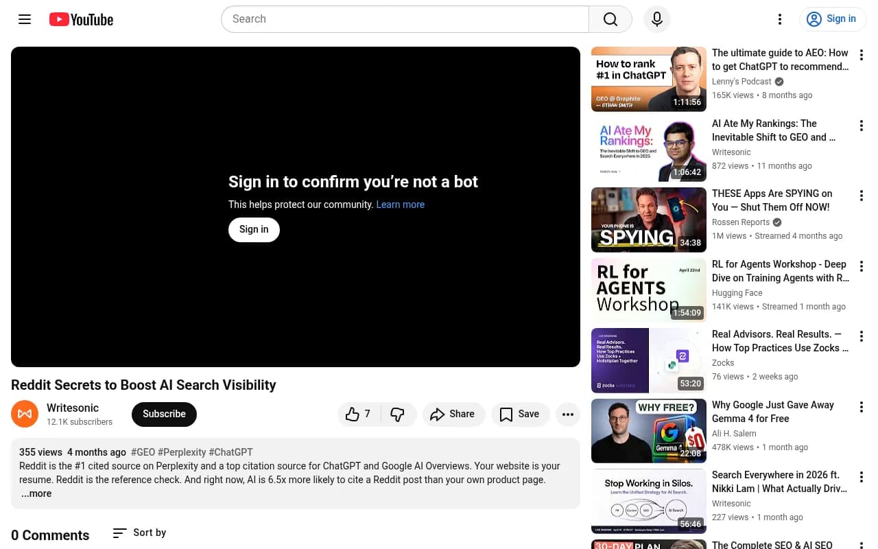 Reddit Secrets to Boost AI Search Visibility webinar on YouTube