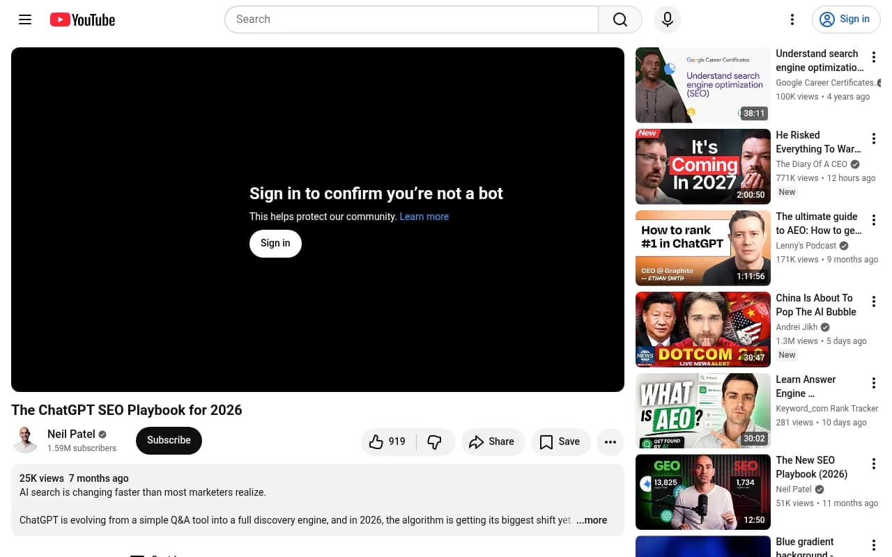 Neil Patel's ChatGPT SEO Playbook for 2026 breakdown