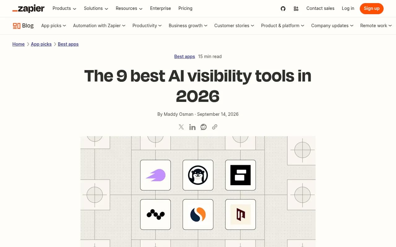 Zapier's roundup of AI visibility tools, part of the broader context behind why ad tracking inside AI search became necessary in 2026