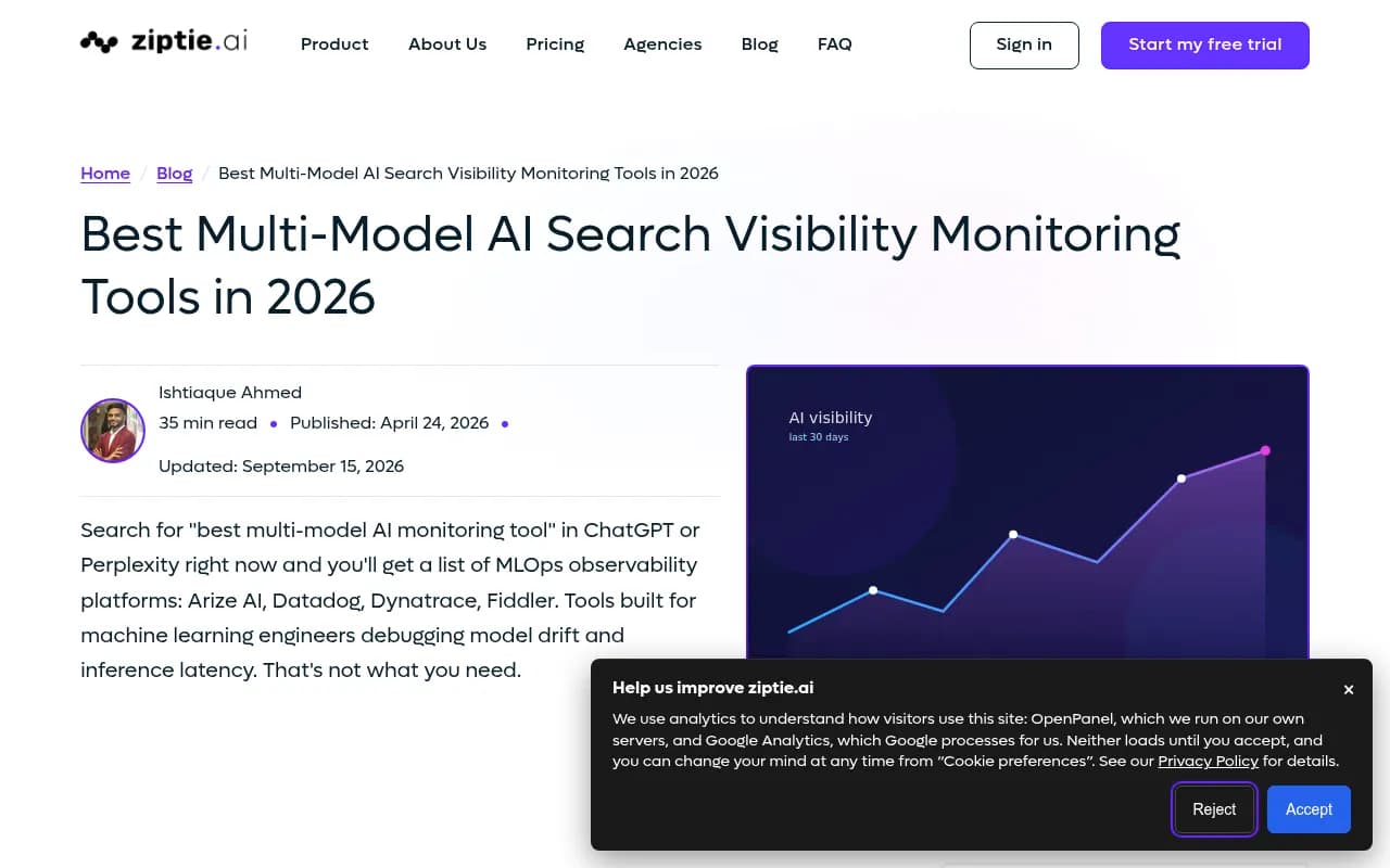 ZipTie's own multi-model monitoring guide, which ranks ZipTie first and discloses that it is published by ZipTie
