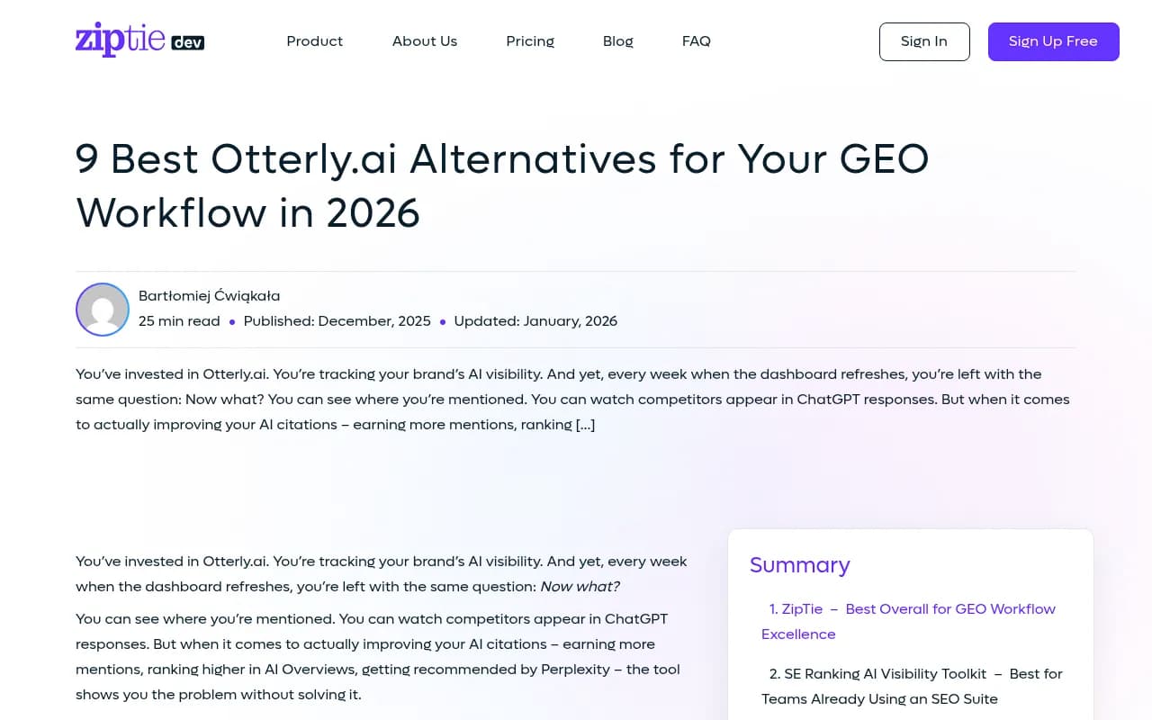 Comparison of Otterly.AI alternatives for GEO workflows in 2026