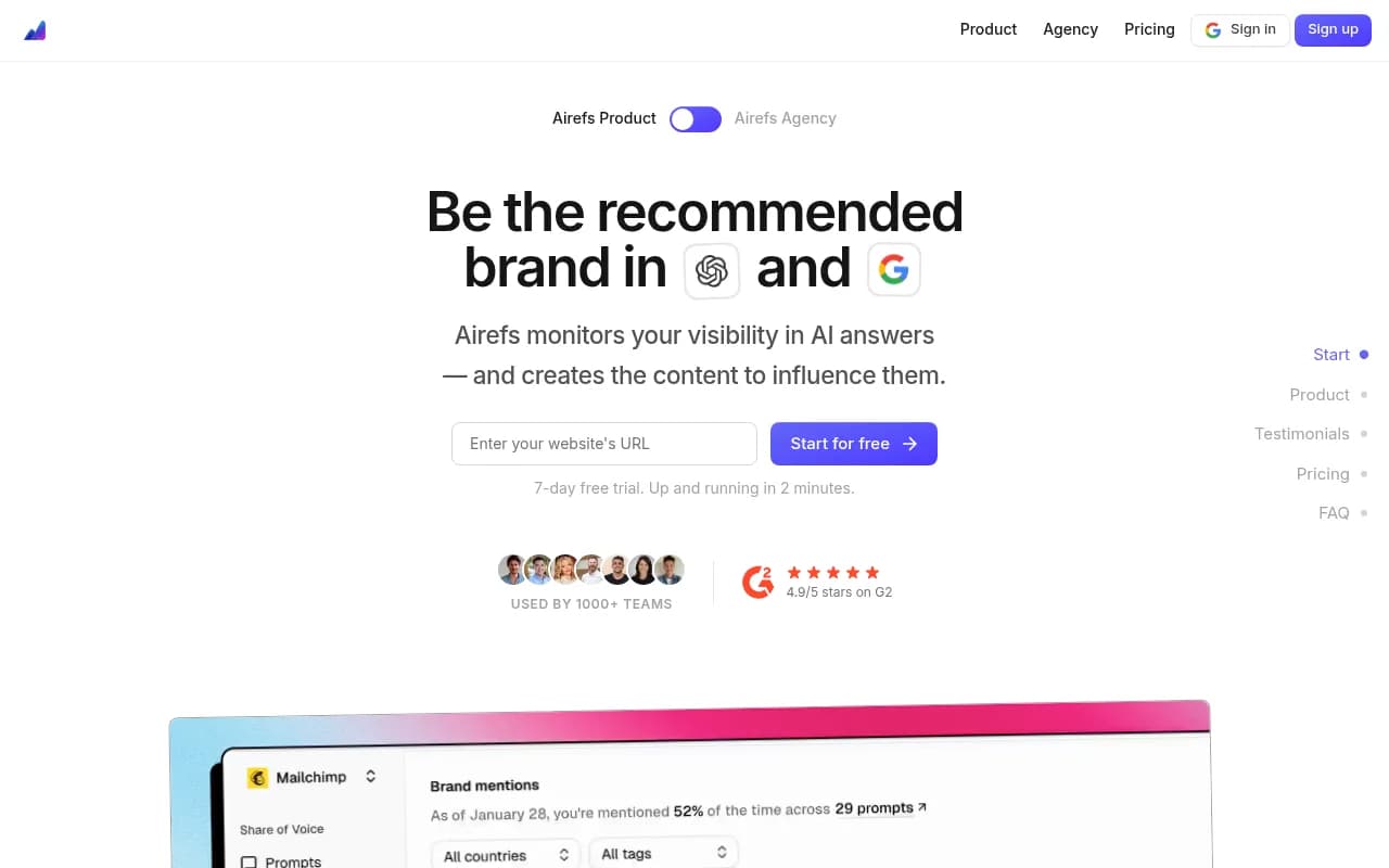 Screenshot of Airefs website