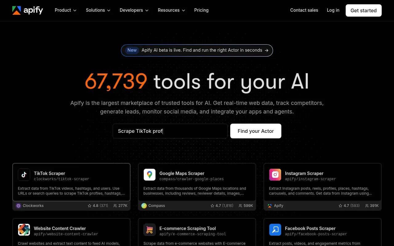 Screenshot of Apify website