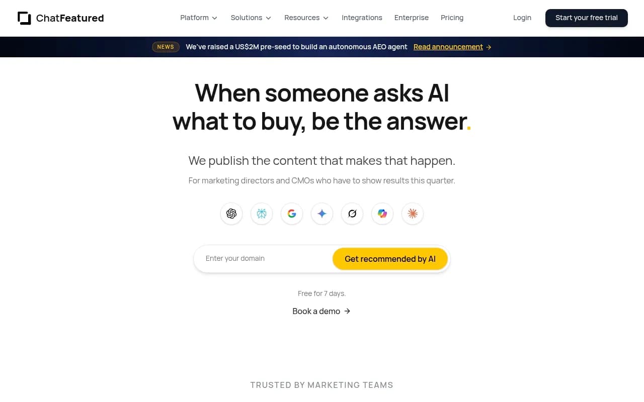 Screenshot of ChatFeatured website
