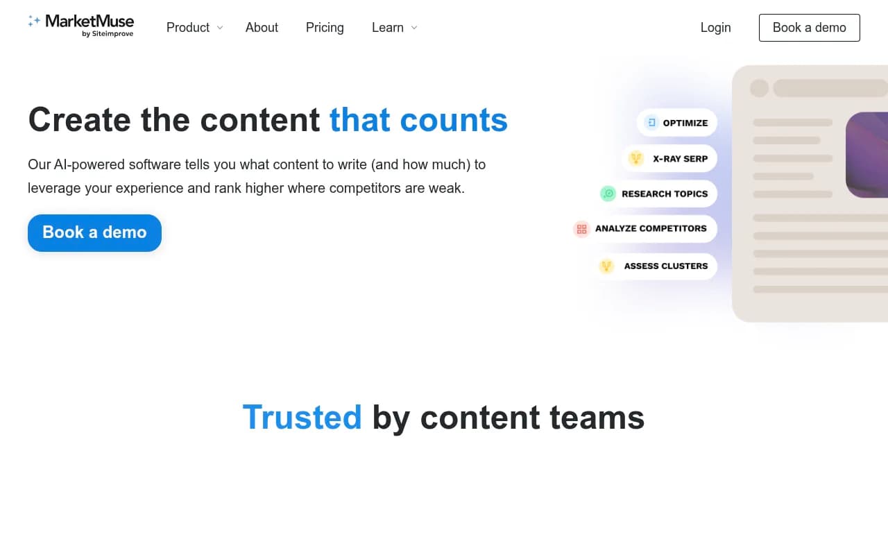 Screenshot of MarketMuse website