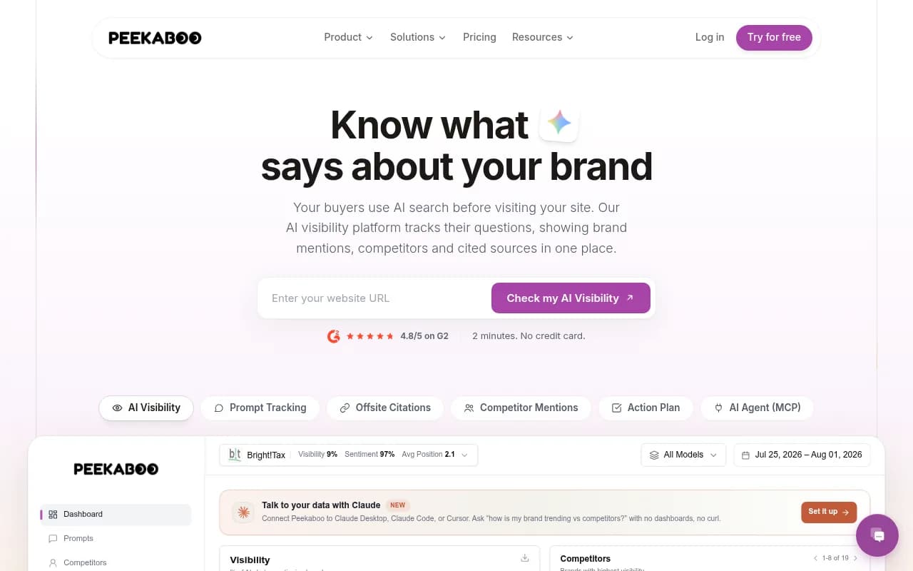 Screenshot of Peekaboo website