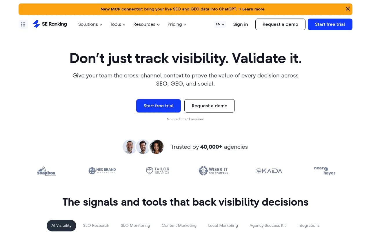 Screenshot of SE Ranking website