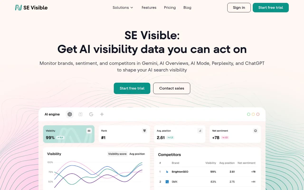 Screenshot of SE Ranking Visible website