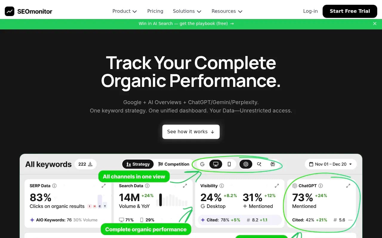 Screenshot of SEOmonitor website