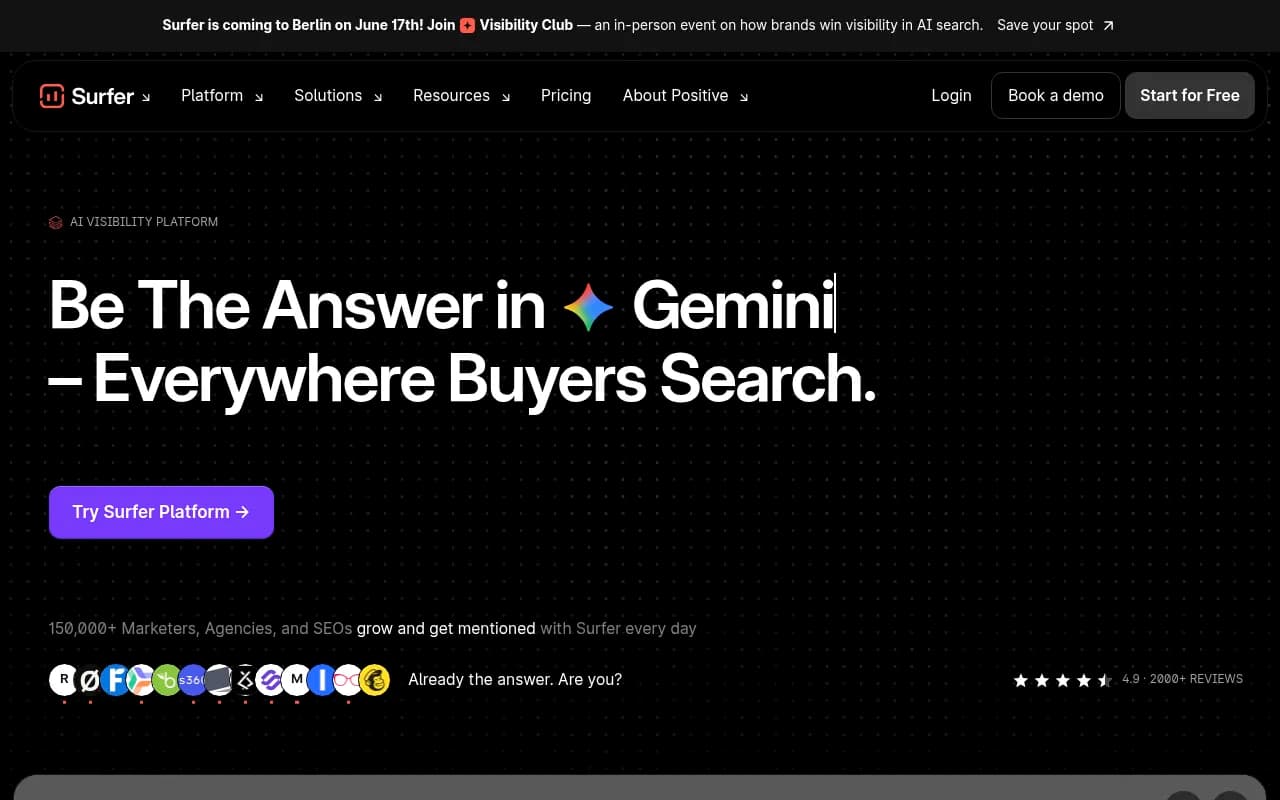 Screenshot of Surfer SEO website